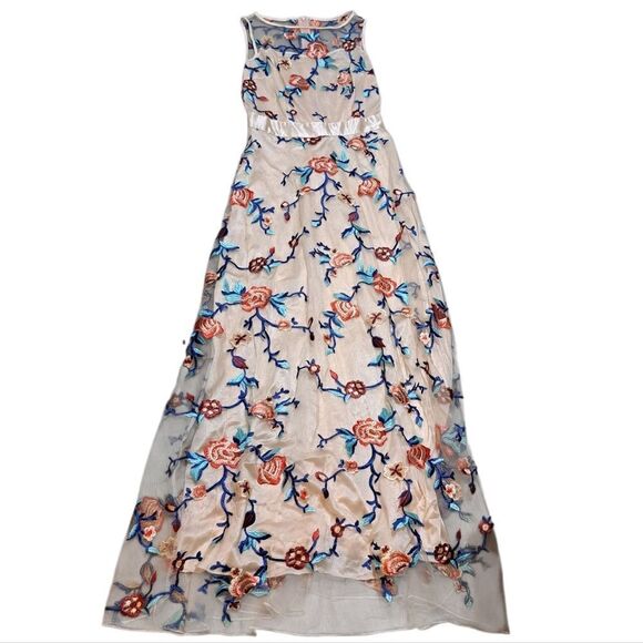 All Over Floral Embroidered Overlay Mesh Boho Maxi Dress Multi-Color Medium - Picture 5 of 15